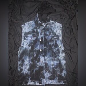 Royal Bones Mens Sleeveless Tie Dye Jacket Black & Blue